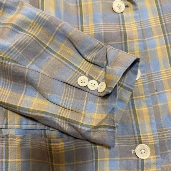 Vintage Gap Blazer Womens Large Blue Yellow Plaid Print Linen 1990s - Picture 6 of 9